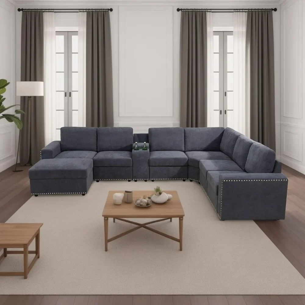 

L # Flannel Modular Sectional Sofa Set,U/L Shape Convertible For Living Room/House/Bedroom/Office/Apartment (Oversize With Ottom