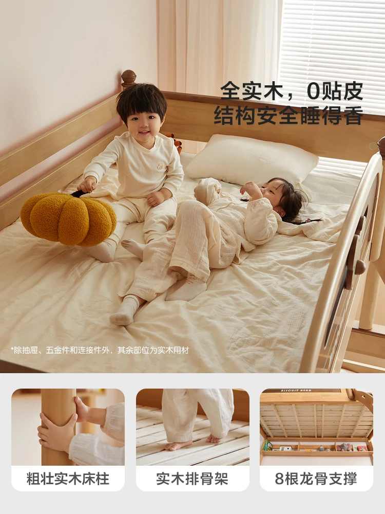 All solid wood children's bed bunk  bunk bed high and low  does not disturb each other child and mother  double adult