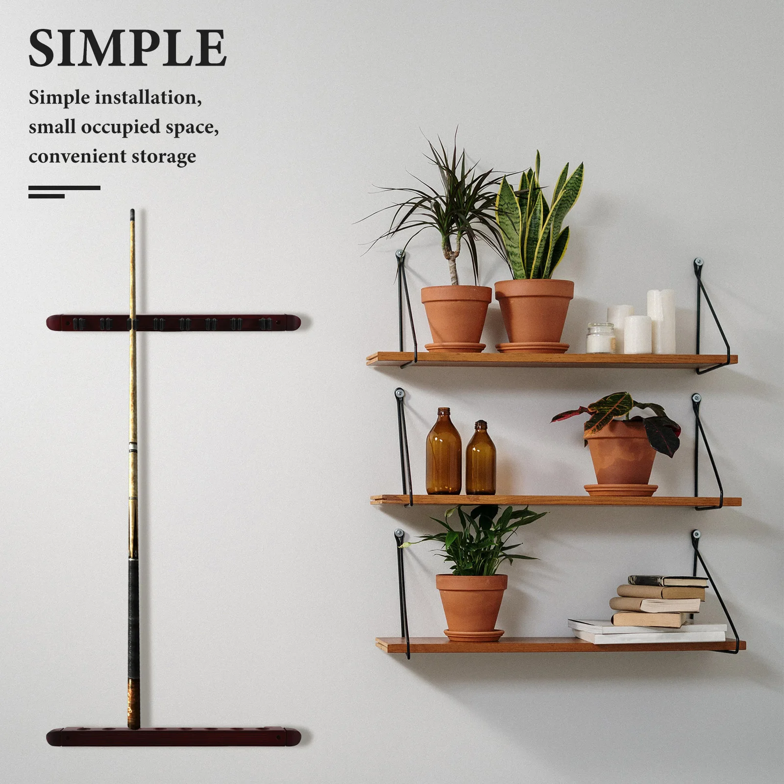 

1Set 8 Hole Pool Cue Rack Wall Mounted Solid Wood Holder Space Saving Billiard Stick Display Rack Game Room Storage