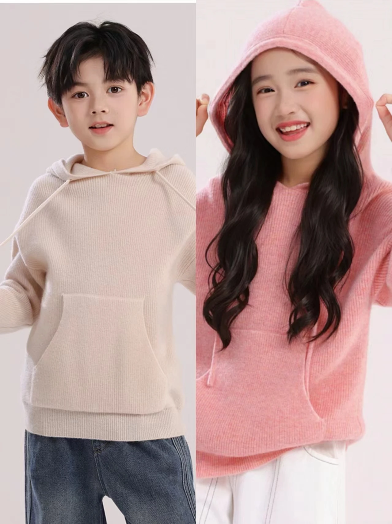 

Children Wool Sweater Hoodie Boys Girls Big Pocket Decoration Pullover 100% Merino Wool Knitwear Autumn Winter Kids Casual Tops