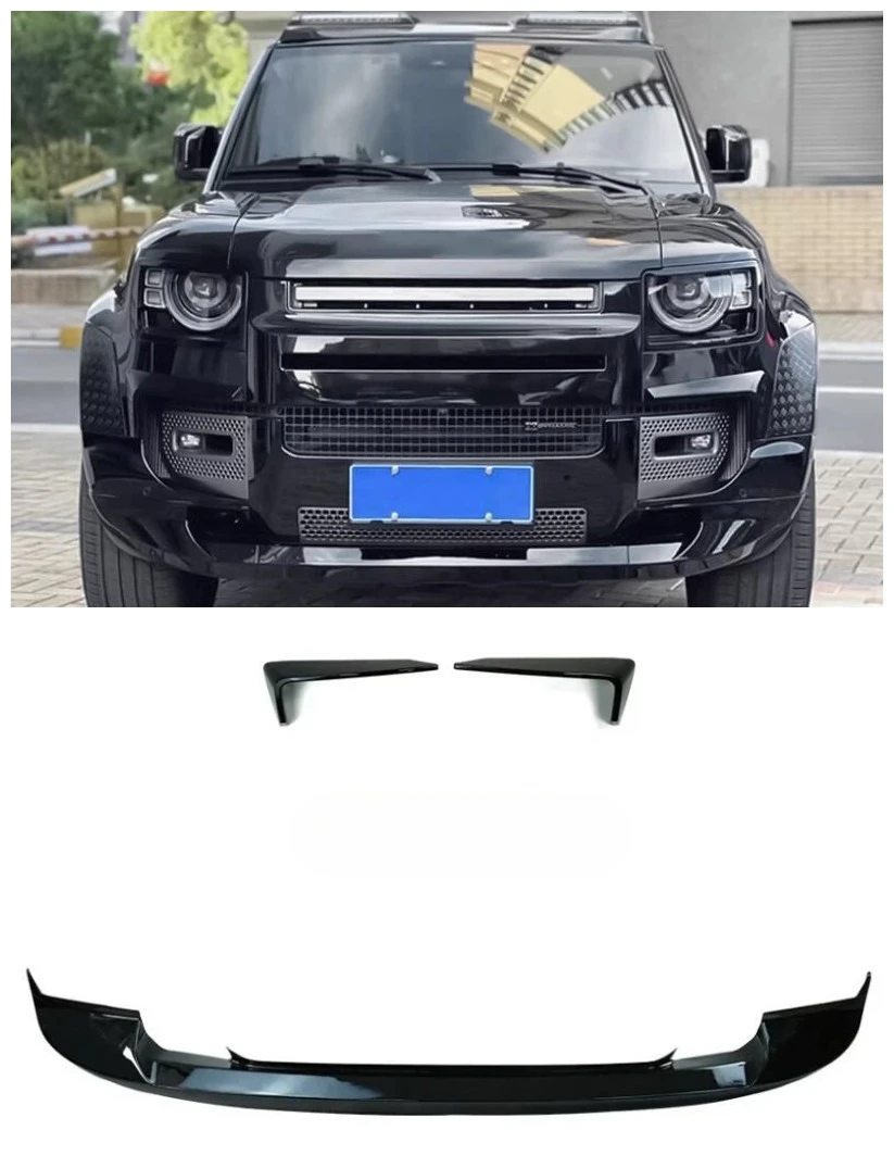 

For Land Rover Defender 90/110 2020 - 2023 High Quality ABS Black Bumper Front Lip Wind Knife Spoiler Protector Cover Body Kit