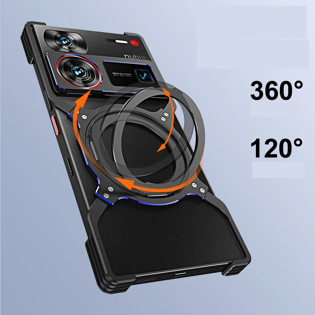 Rimless Magnetic Metal Case For ZTE Nubia Z60 Ultra Aluminum Alloy Bumper 360° rotate Ring Stand Charge Cover