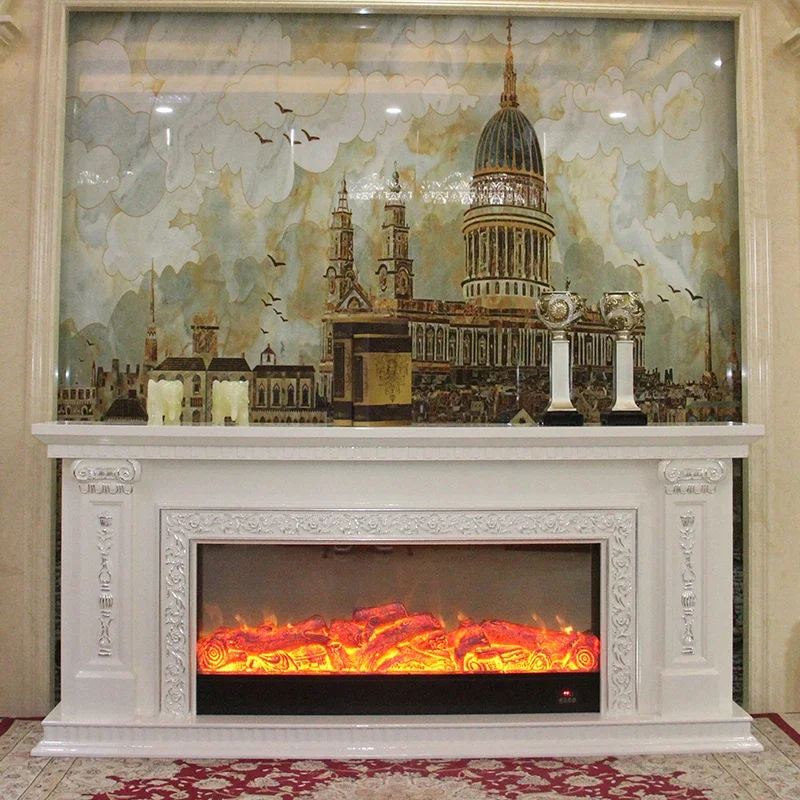 Tv cabinet living room simulation fire TV background wall home heating fireplace ivory white