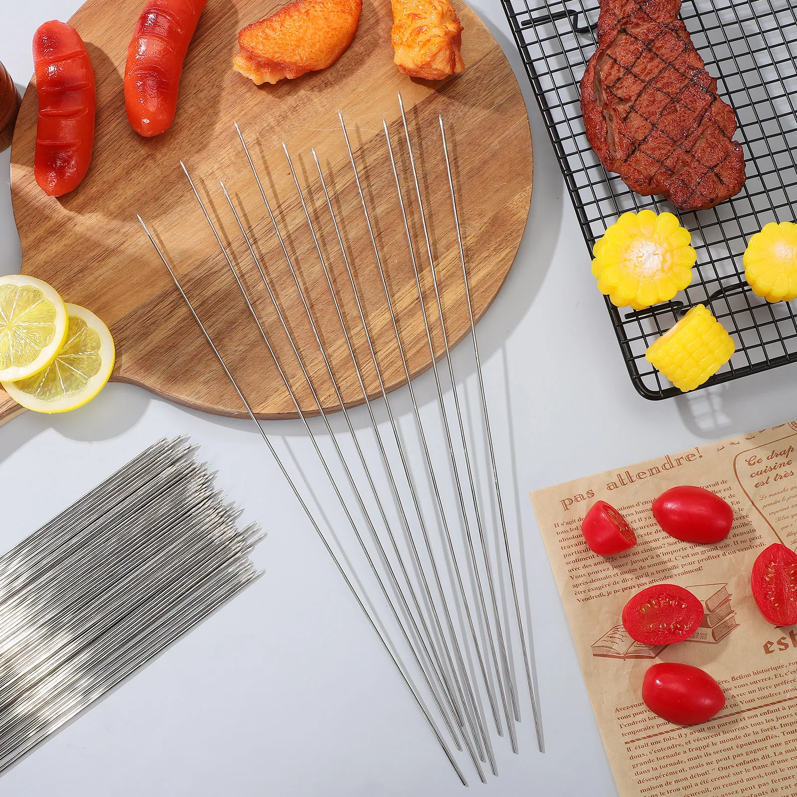 100Pcs Heavy Duty Stainless Steel Barbecue Skewers Silver 33Cm X 2Mm Easy Clean Outdoor Camping Hiking Picnic Bbq Grilling