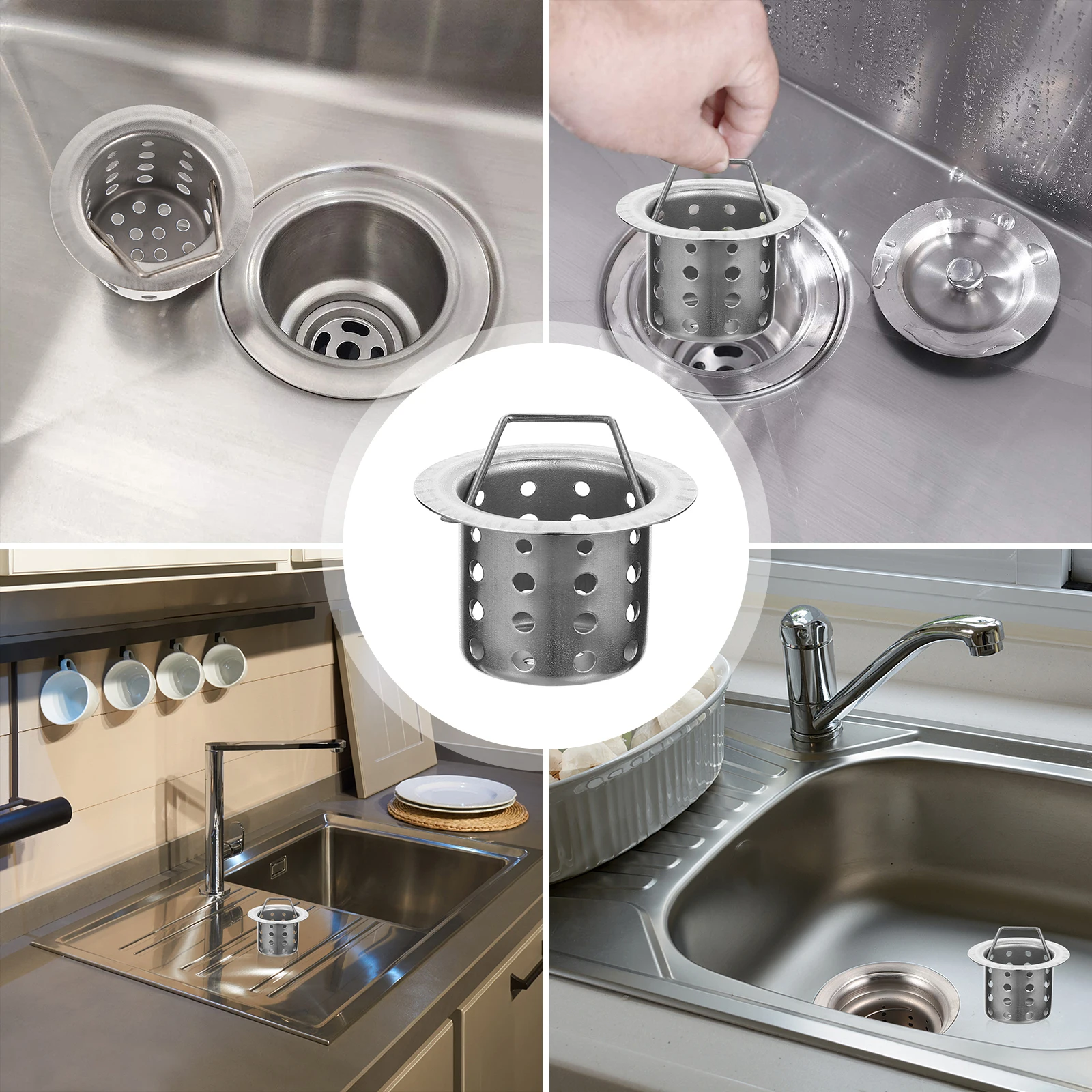 

Adjustable Stainless Steel Basket Filter for Kitchen Round Hole Handle Corrosion Resistant Block Food Particles Sink