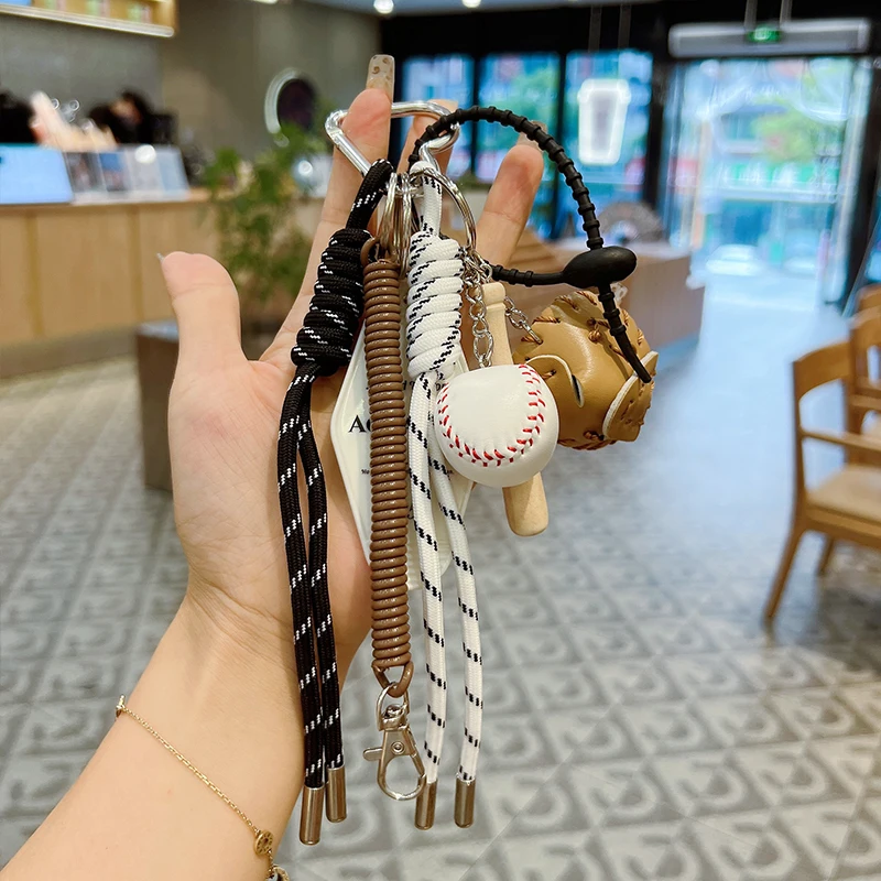Personalized Retro Woven Rope Baseball Niche Keychain Couple Hand Woven Rope Car Keychain Internet Celebrity Same Style Bag Hang