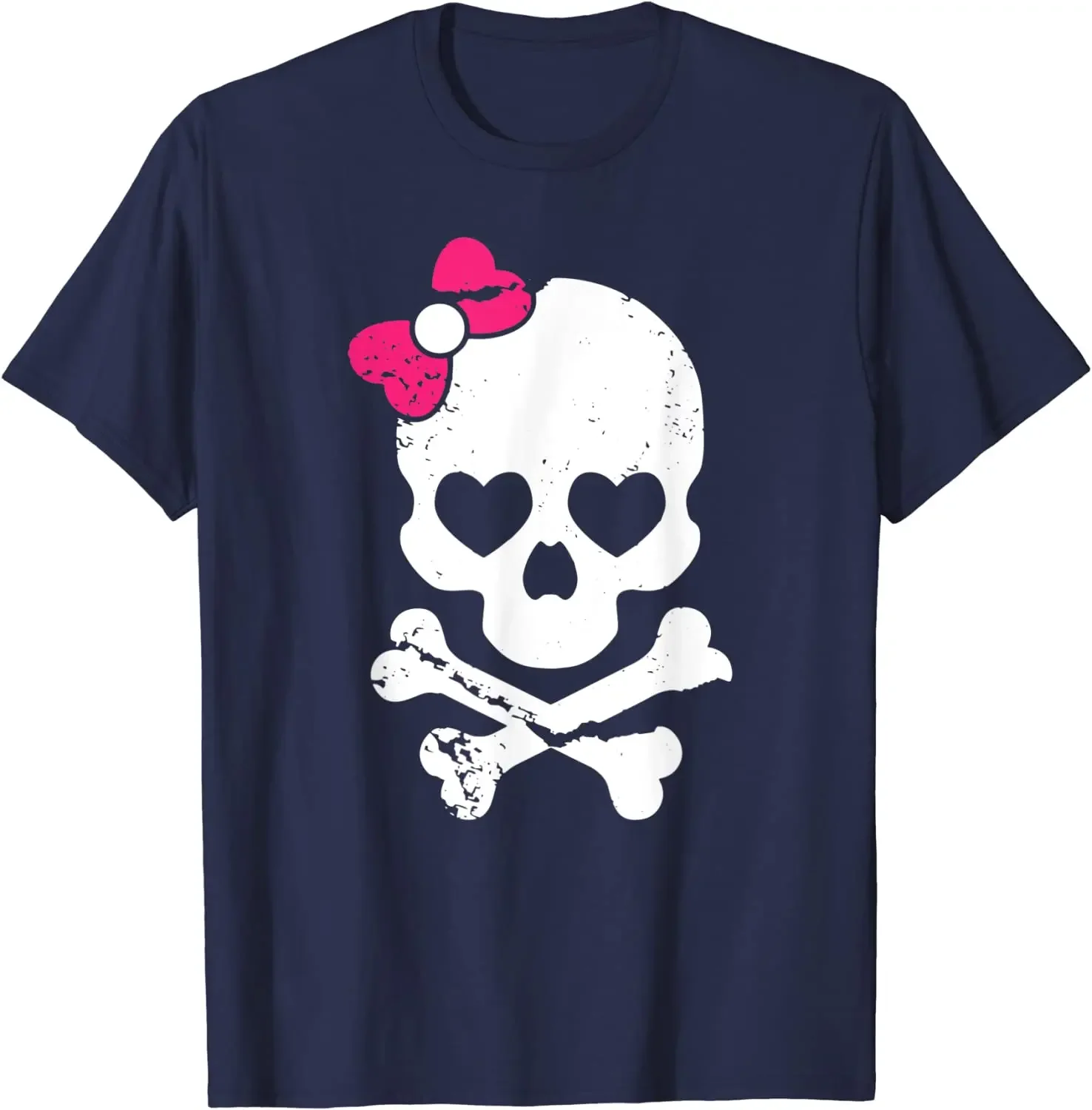 Cute Skull and Cross Bone Pink Bow Tie Women Girls Men T-Shirt Anime Clothes Shirts for Men Daily Cotton Four Seasons