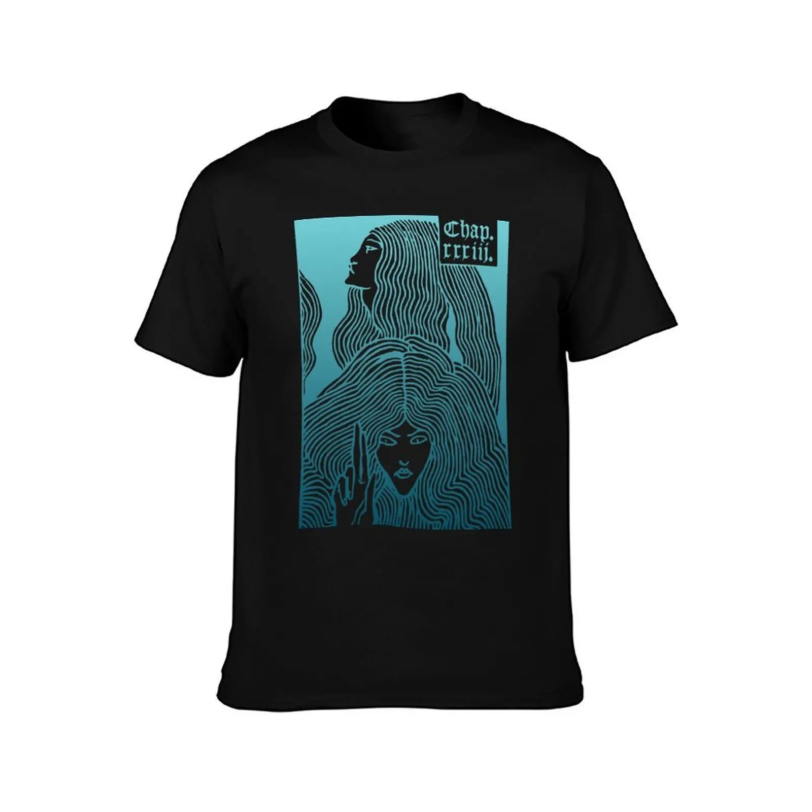Beardsley Blue Art Nouveau - Two Women with Long Hair Gradient Blue T-Shirt, Summer Casual Cotton Tee, Oversized Streetwear Tops