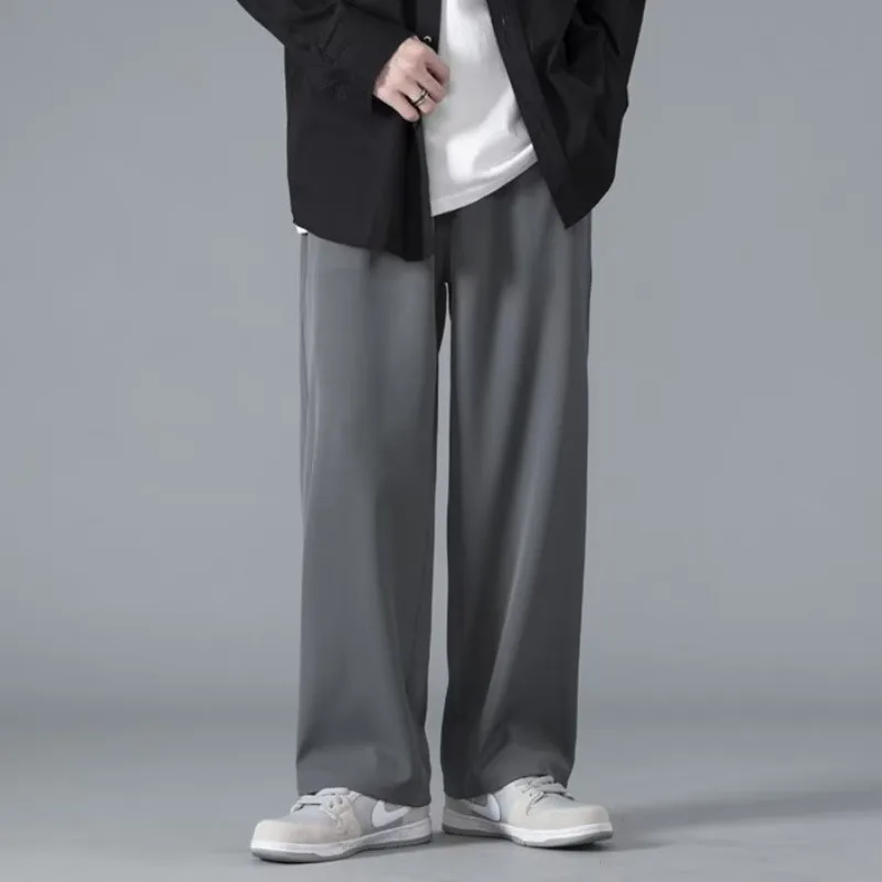 

Summer Thin Ice Silk Casual Pants Men's Loose Large Size Straight Wide Legs Drape Quick-drying Breathable Sports Long Pants