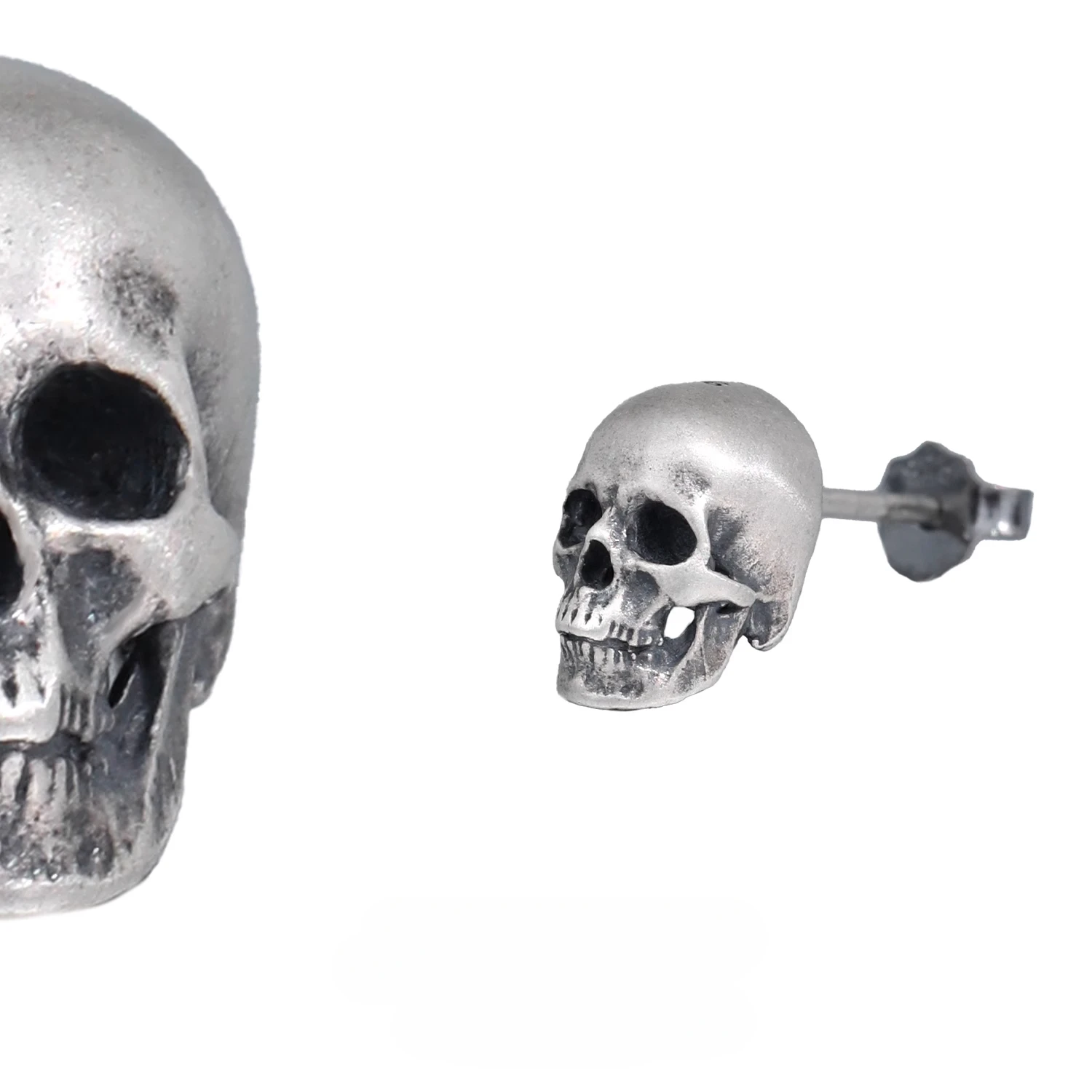 

Sterling Silver Skull Earrings, Cyberpunk Style Ear Studs, Unique Distress Dark Retro Stud Earrings