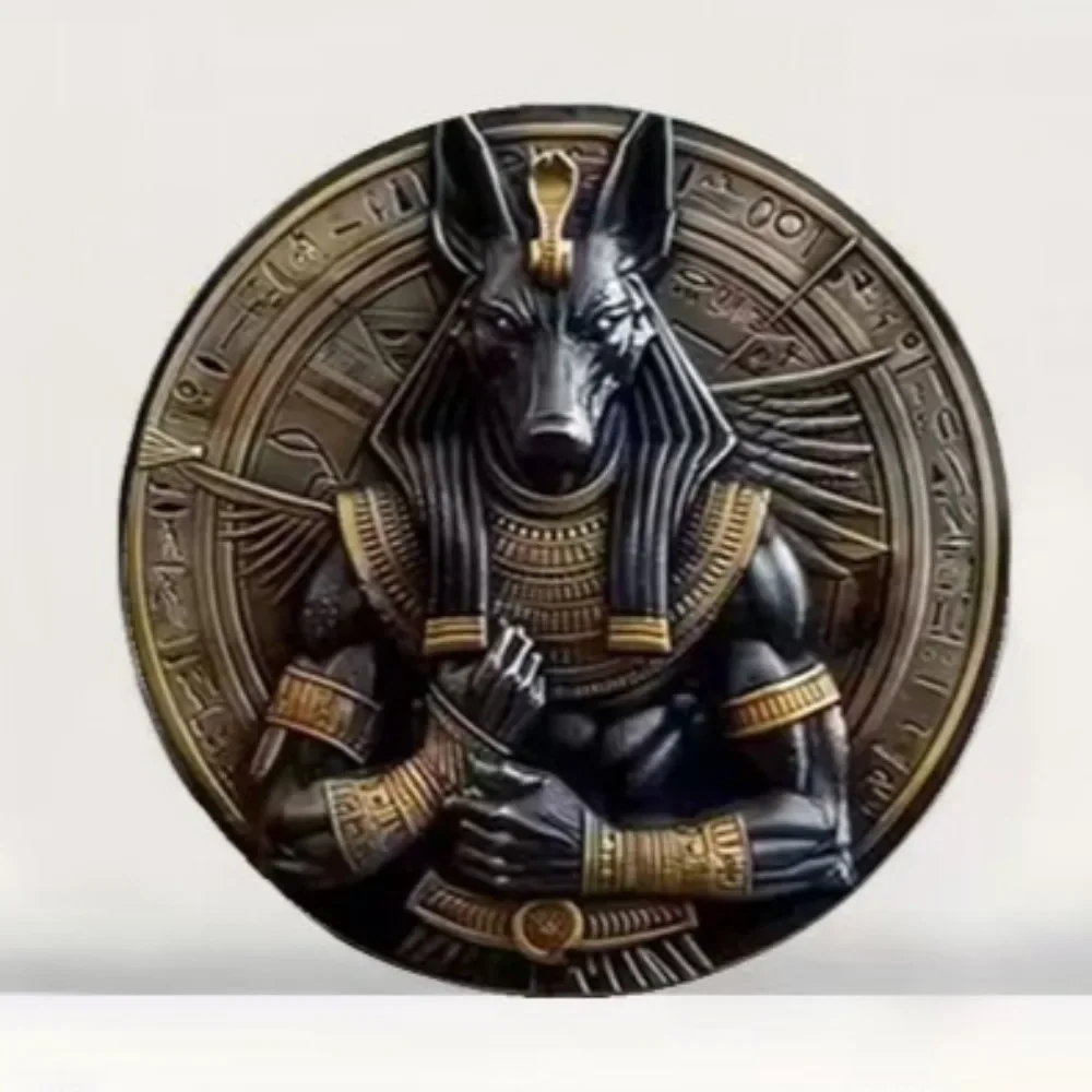 Retro Egyptian Anubis Horus Eye Embossed Aluminum Wall Art 12x16in Waterproof Durable Living Room Bedroom Office Decor