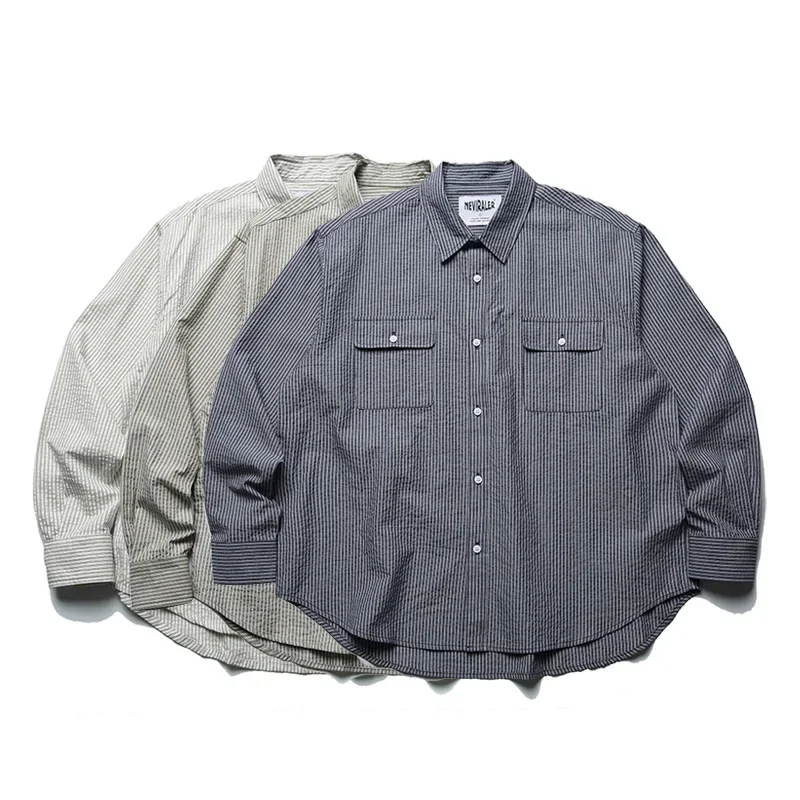

Men Loose Casual Oversize Long Sleeve Stripe Shirts Cityboy Japanese Korean Streetwear Fashion Shirt Blouse Teenager Clothing