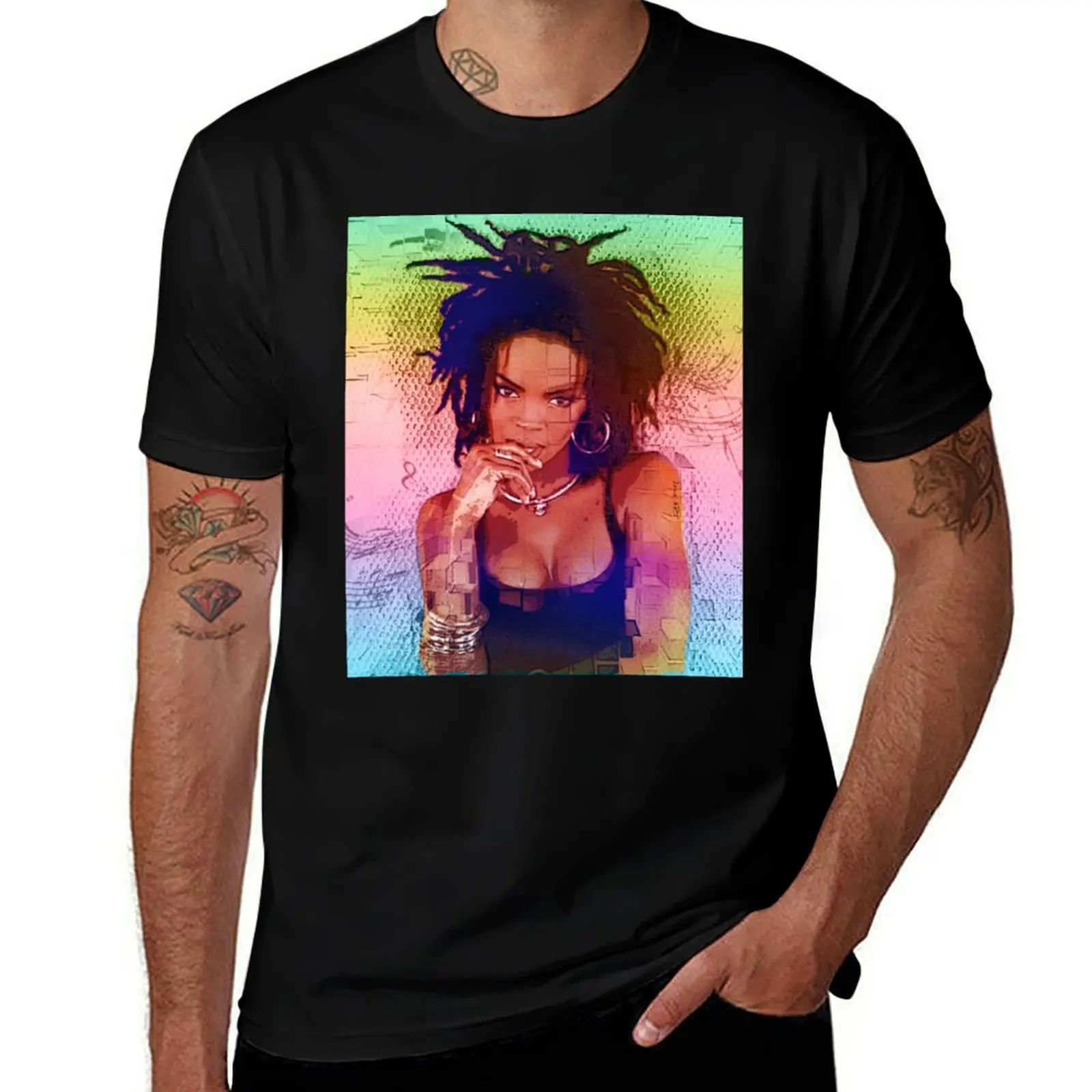 

Rainbow magical vibes of Lauryn Hill - digital paint by Iona Art Digital T-Shirt Work Short Sleeve Cotton Top