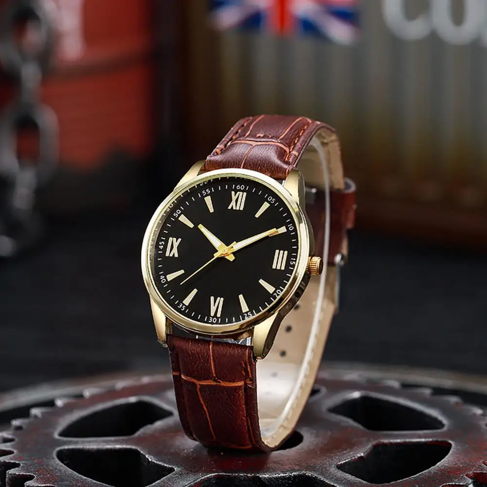 Adults Timepiece Elegant Men's Business Watch with Round Dial Faux Leather Strap Quartz Movement Formal Dress for Teens for A