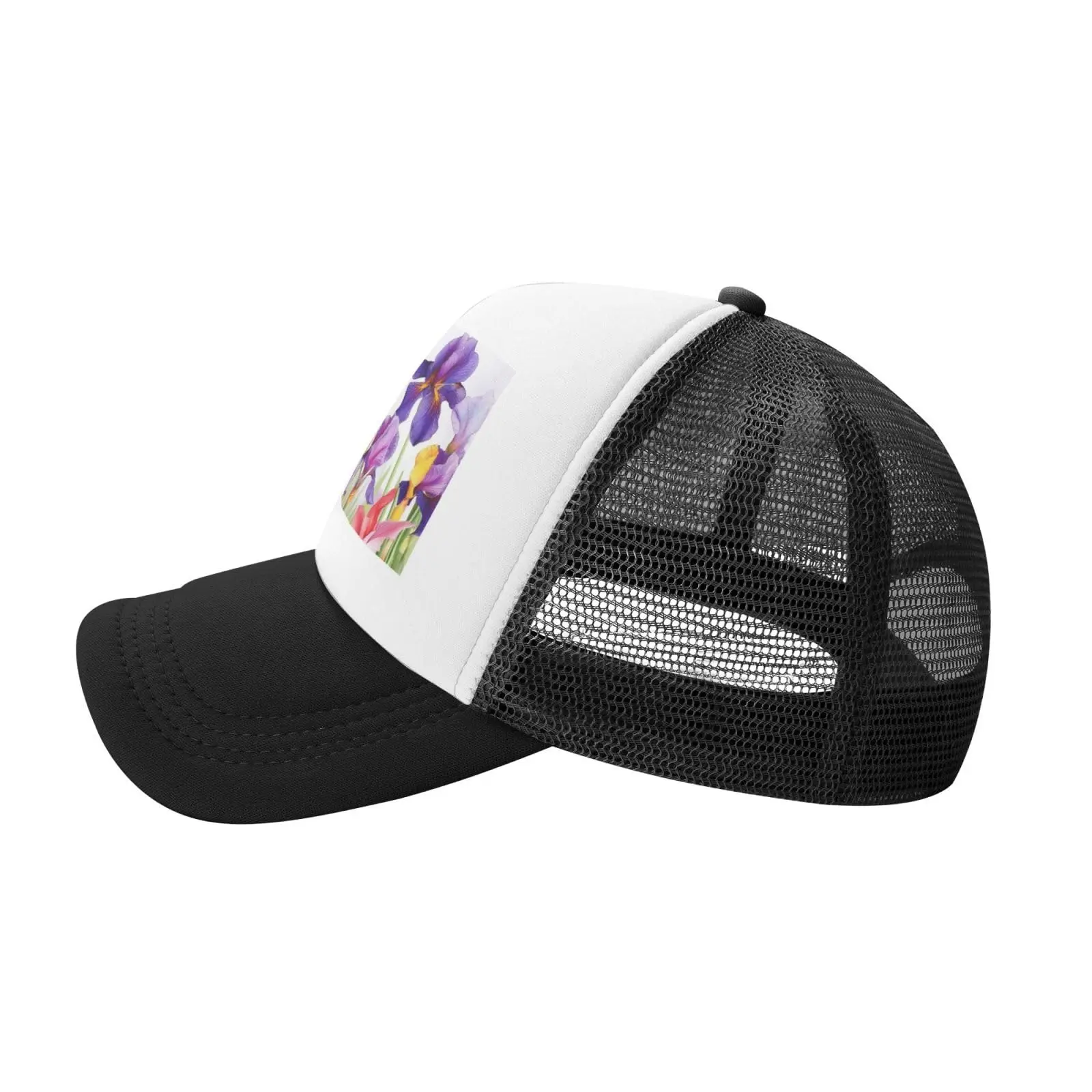 Trucker Hoeden Iris Bloem Vlinder Print Mesh Baseball Cap Trucker Hoeden Vrouwen Met Verstelbare Snapback Band Zwart