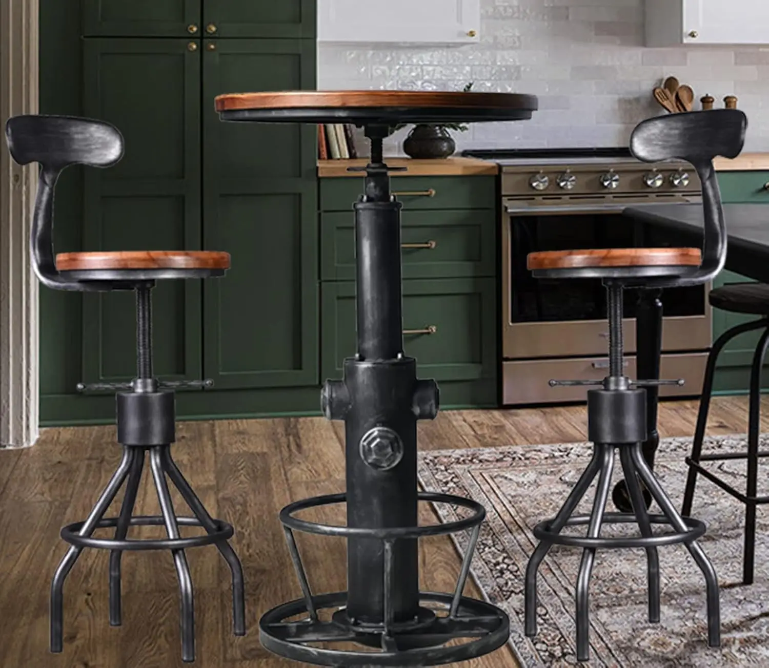 Height Adjustable Round Bar Table, 23.7' Dia Wood Top, Kitchen Dining Office Coffee Table