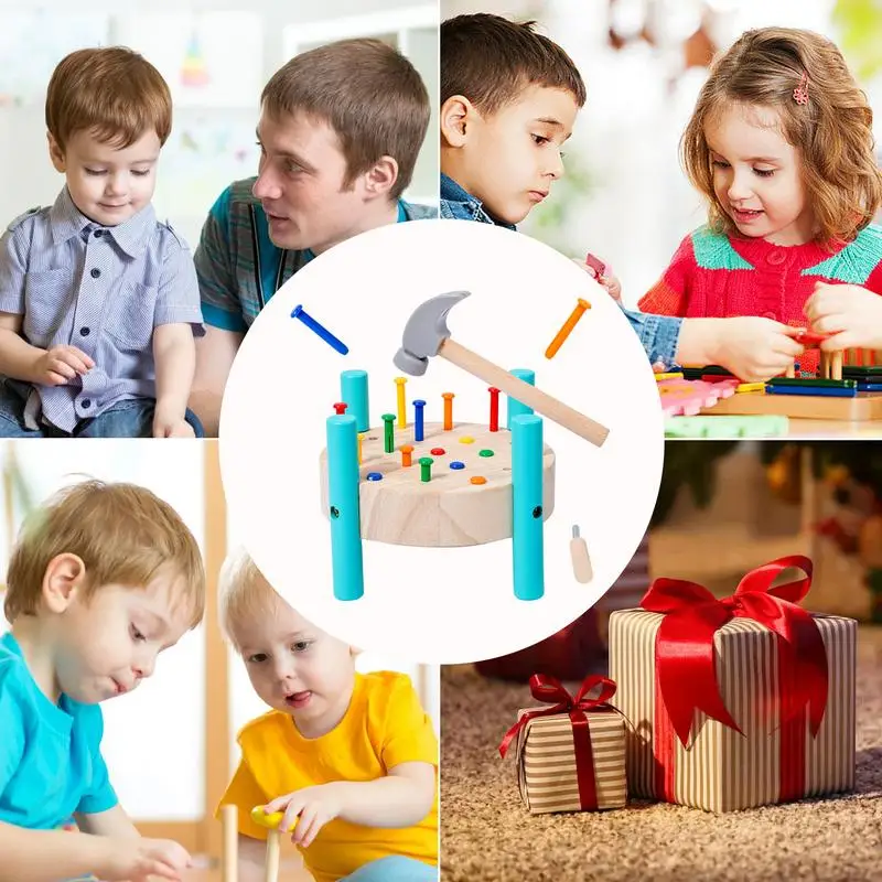 Workbench Pounding Hammer Toy STEM Educational Preschool Learning Toys Tap Hammer Toy Wooden Montessori Early Developmental