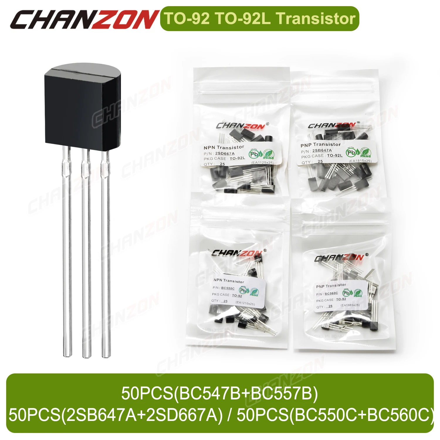 50Pcs (25pcsx2) Bc547B Bc557B 2Sb647A 2Sd667A Bc550C Bc560C TO92 TO92L Original NPN PNP Transistor  integrated circuit