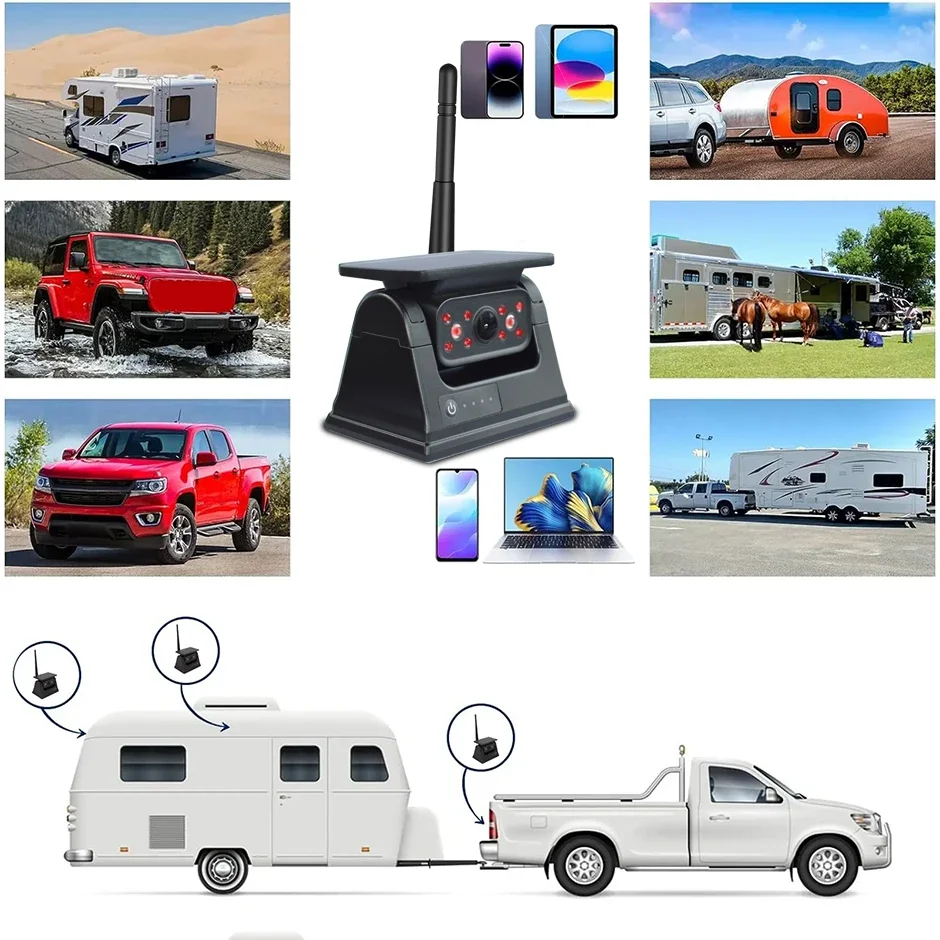 

Wireless WiFi Solar Backup Camera Magnetic BaseAI Blind Spot Alarm Backup for IPhone Android Bus Van Truck RV Front Rear View .