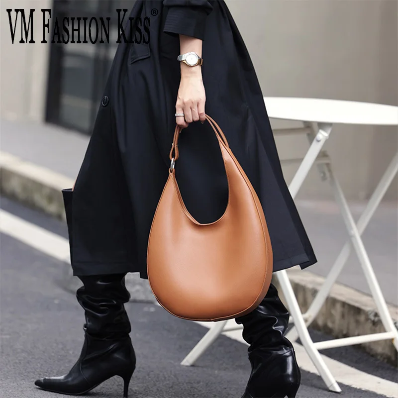 

VM FASHION KISS Women's Luxury design Half Moon bags Top Handle Bag Genuine leather Shoulder Underarm bag handbag 2024 hobo bags