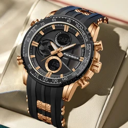 FOXBOX Watches Men New Fashion Sports Quartz Dual Display Digital Chronograph Wristwatches Waterproof Male Relogio Masculino