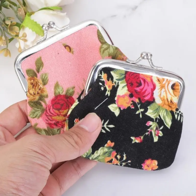 

X90D Кошелек для монет с цветочным принтом, кошелек для мелочи с замком Rose Kiss для женщин и девочек, модные милые кошельки с