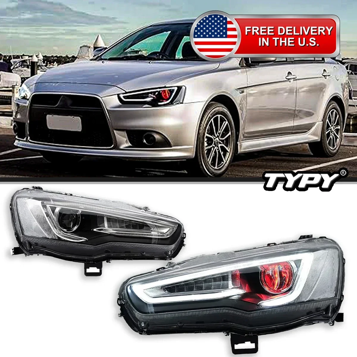 

Автомобильные фары TYPY для Mitsubishi Lancer и EVO X, 2008-2020, светодиодные фары проектора, дневные ходовые огни, автоаксессуары