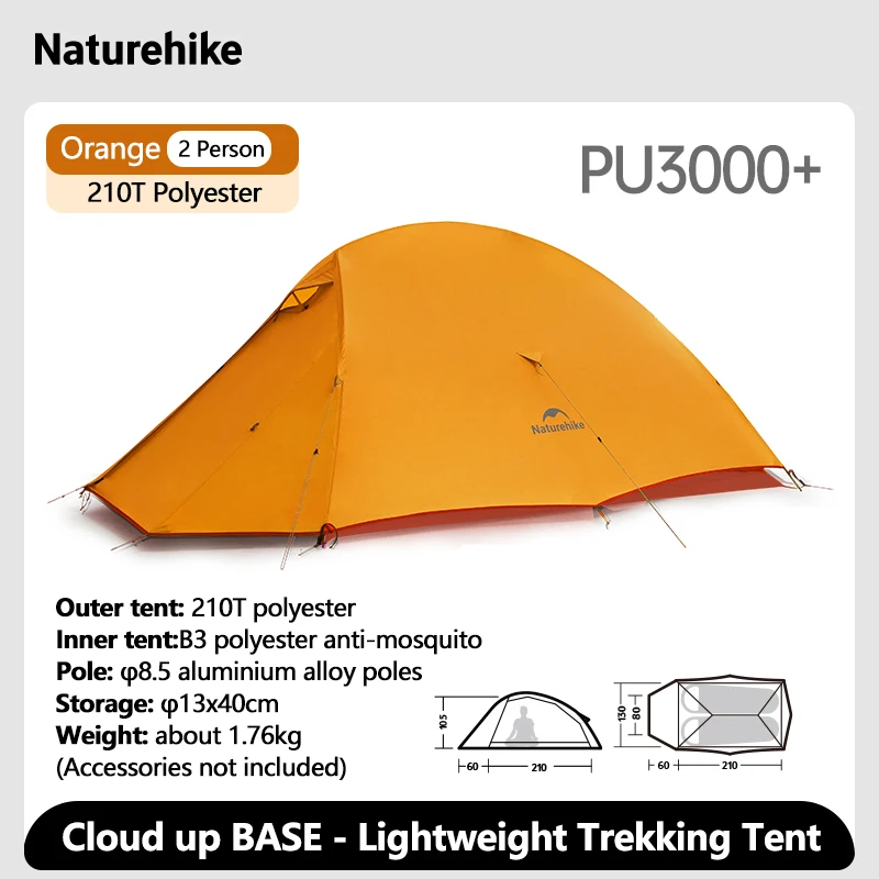 Naturehike New Cloud Up Base Camping Tent 1-2 Person Ultralight Portable 210T Tent Outdoor Hiking 3000mm Waterproof Tent Shelter