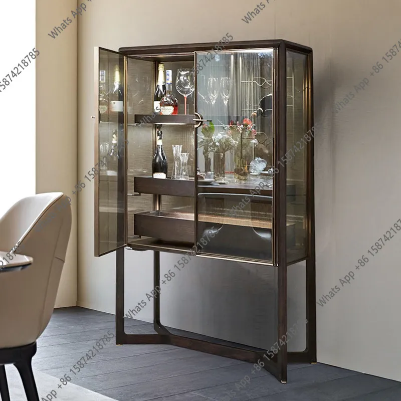 

Italian light luxury solid wood wine cabinet wall villa luxury glass cabinet decoration modern storage cabinet