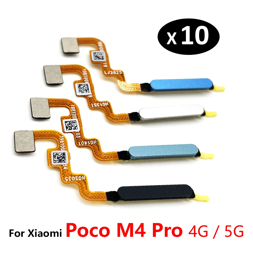 10Pcs, Original Fingerprint Sensor Home Return Key Menu Button Flex Ribbon Cable For Xiaomi Poco M4 Pro M4Pro 4G 5G Parts