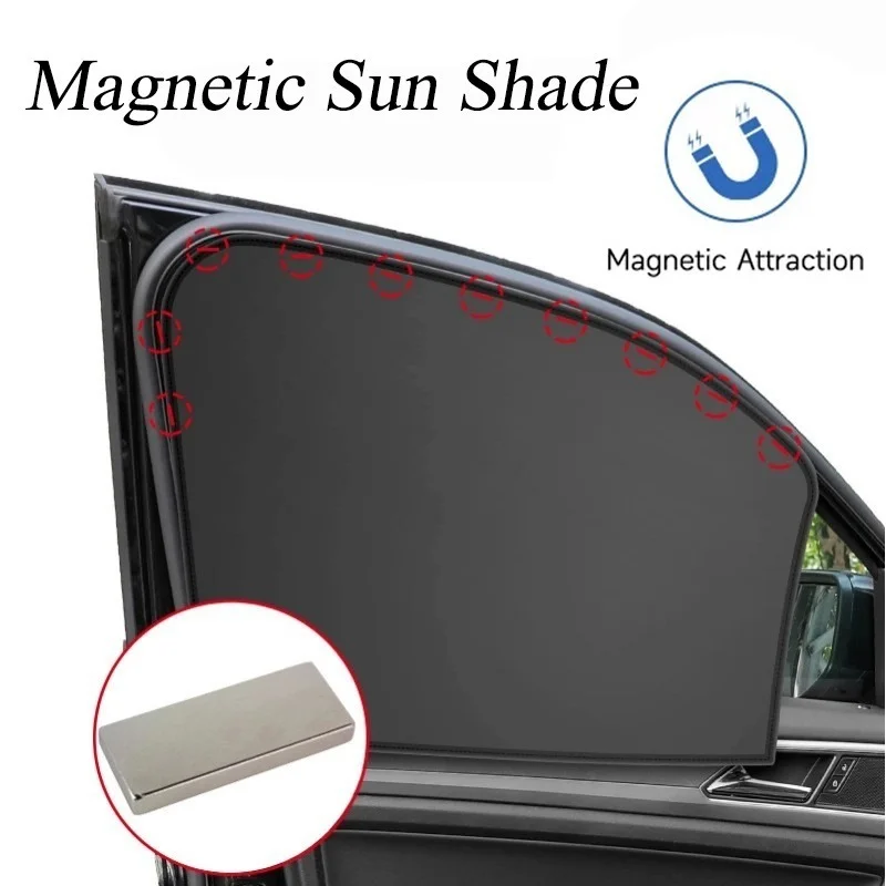 Car Magnetic Sun Shade Cover Side Window Sunshade UV Protection Black Curtain Mesh Full Blackout Blackout Film Car Accessories