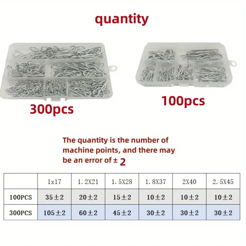 100/300 Piece Heavy Duty Galvanized Steel Open Pin Set - 6 Sizes, Safety Nuts and Bolts for Cars, Lawn Mowers