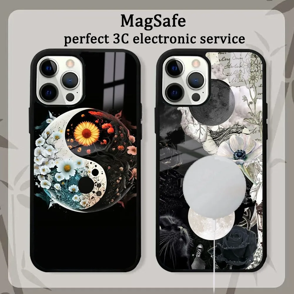 Casing Ponsel Pohon Kehidupan Yin Yang untuk IPhone 16 15 14 13 12 11 Pro Max Plus Penutup Magnetik Cermin Mini