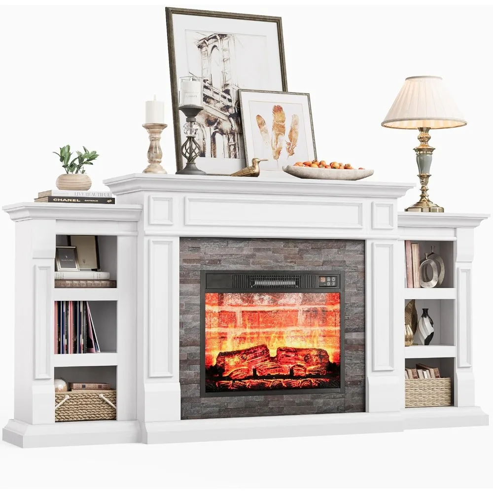 

70" Electric Fireplace with Mantel, Fireplace TV Stand for TVs Up to 80 Inch, Modern Entertainment Center with Storage