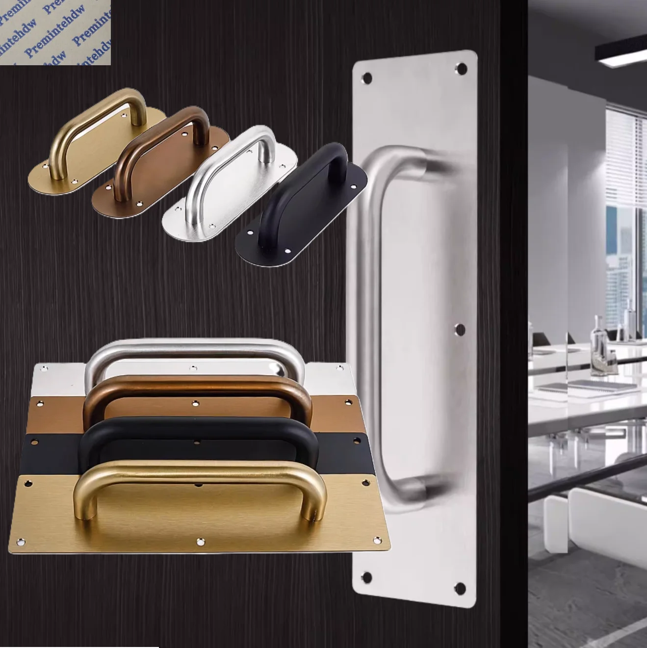 

1 шт. прямоугольное крепление для лица из нержавеющей стали, дверная нажимная пластина с ручкой, розовое золото, черный античный