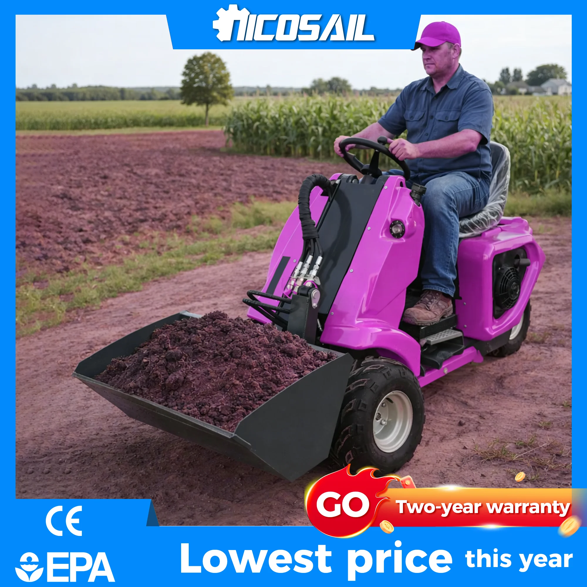 

3 wheel mini loader CE 350kg Lifting Capacity EU Stage V All-terrain Tires for Home Garden & Small Farm Operations