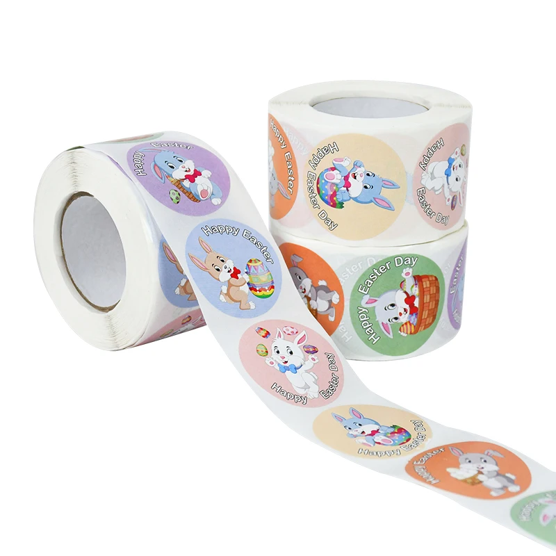 500pcs Easter Bunny Egg Cartoon Decoration Roll Sticker ForGift Sealing Adhesive Label Easter Day Holiday Happy Label