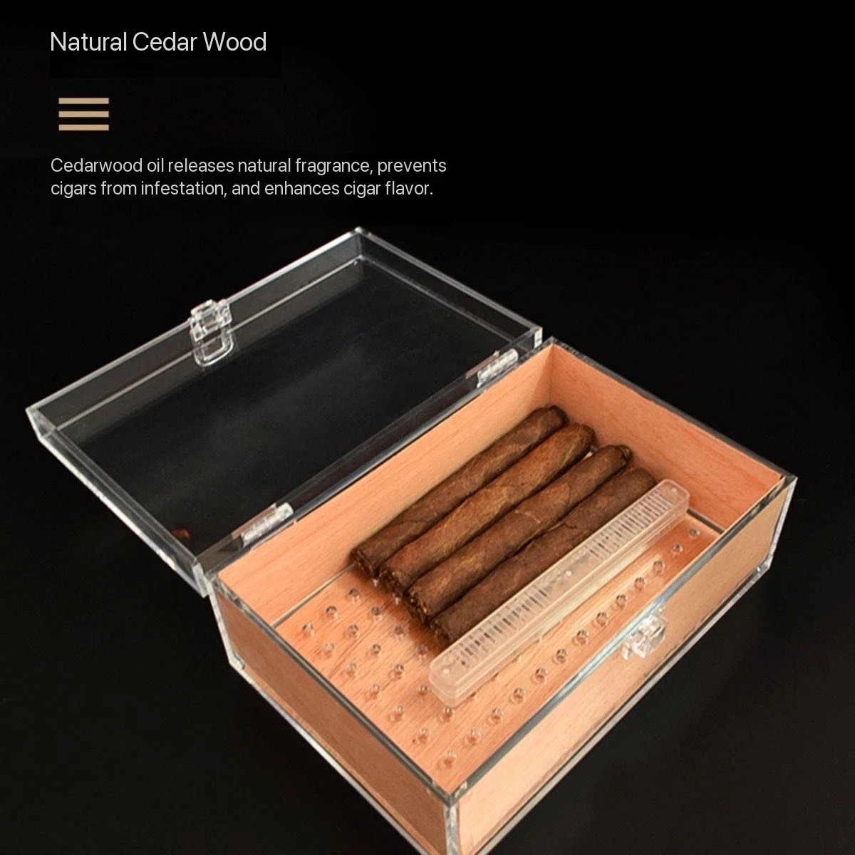 Cedarwood Unvarnished Wood Cigar Box, Large Capacity Transparent Visible Moisture-Retaining Cigar Box.