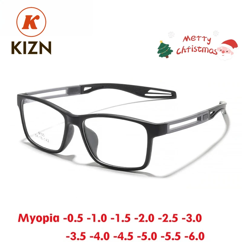 KIZN 스포츠 초경량 패션 스퀘어 근시 안경 프레임 TR90 패션 스포츠 광학 처방 남성 여성 고글 -0.50 ~