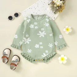 Autumn Baby Bodysuits Cotton Knit Newborn Girls Jumpsuit Long Sleeve Romper Infant Clothes Fashion Floral Overalls 0-18M Ruffles