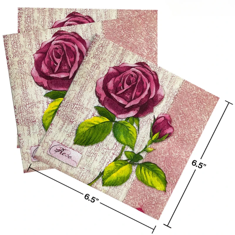 Summer Floral Tissue Paper Food Grade Rose Printed Napkins Fragrance Free Tissue Paper 2-ply 10pcs