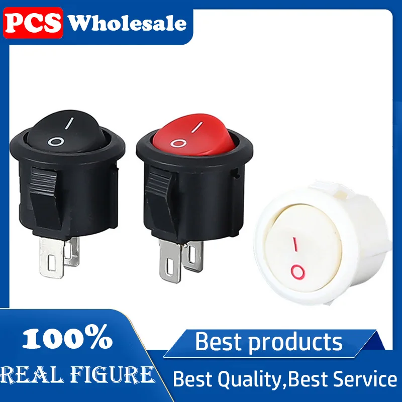 5PCS 3A 250V AC 6A 125V AC SPDT ON-OFF Opening 16MM Full Round Red Black white 2PIN 2 File Ship Type Small Round Switch