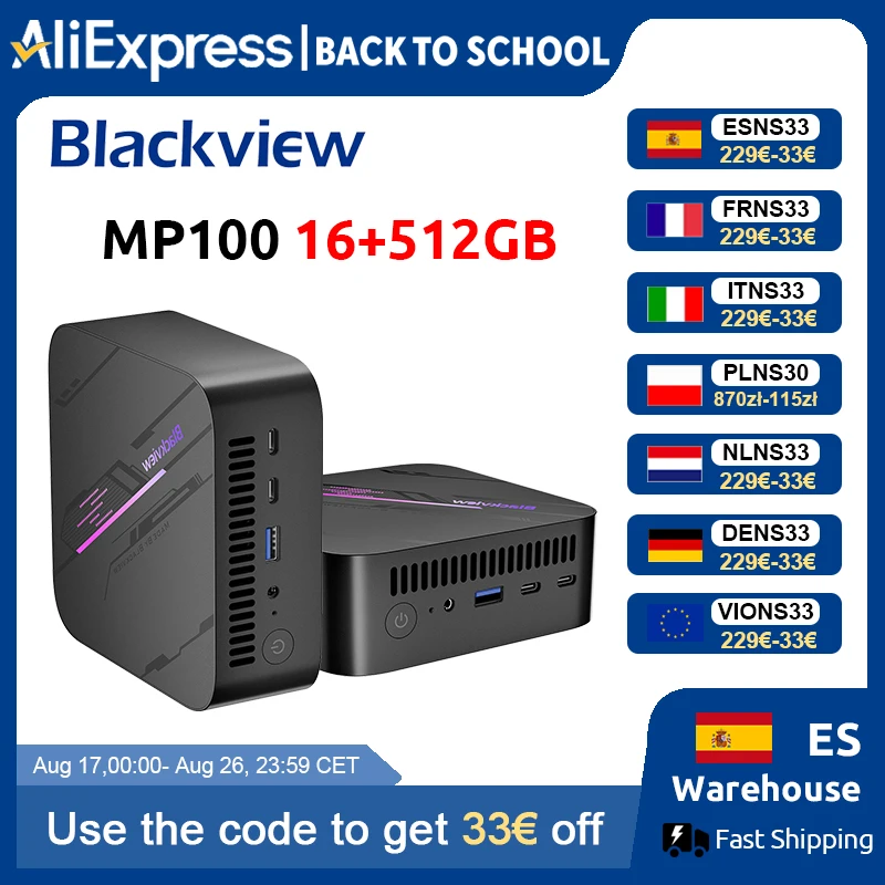 Blackview MP100 NEUER Mini-PC AMD Ryzen 5 7430U Windows 11 6-Kern 12-Thread 16GB DDR4 512GB SSD WiFi 6 Mini-Computer PC BT5.2