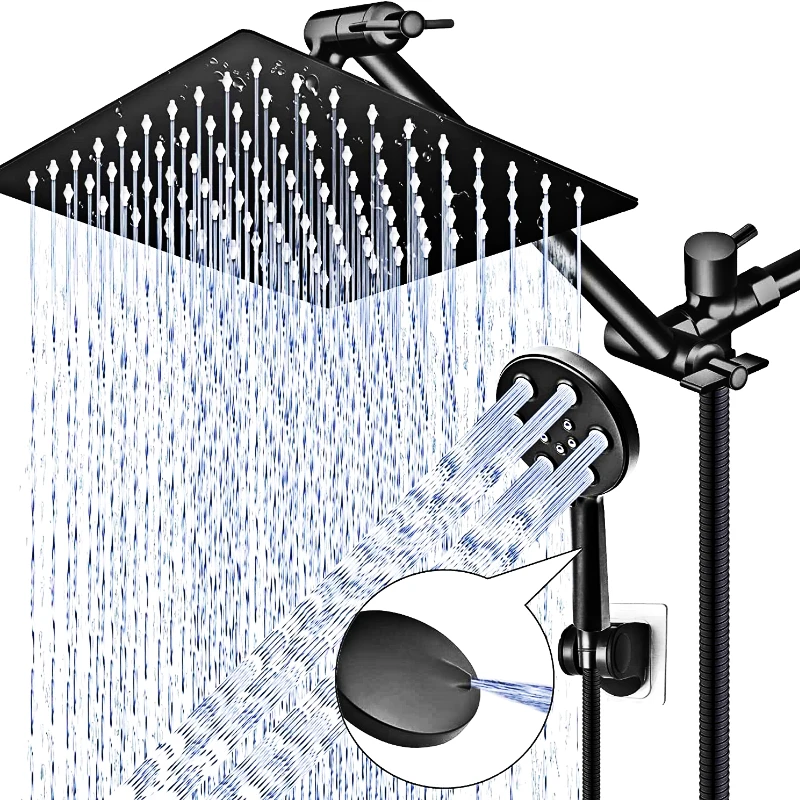 Black Luxury Bathroom Shower Set 8/10 Inch Stainless Steel Rain Shower System Bathroom Shower Faucet Set with Hand Showerhead