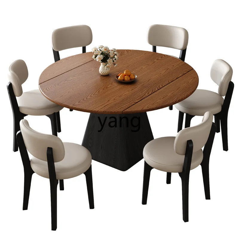 

Lhh antique retractable solid wood dining table and chair combination household small apartment retractable