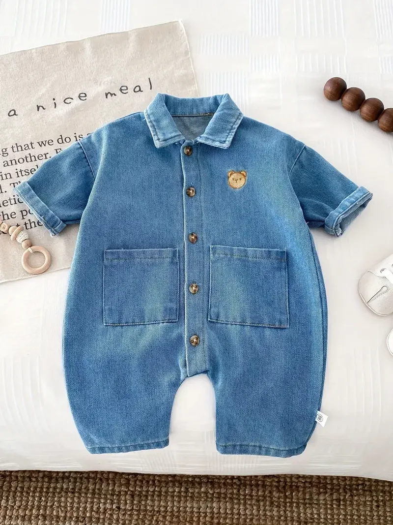 Baby Rompers for Girls Boys Clothes Denim Bodysuit for Newborn Loungewear Outfit Spring and Autumn Long Sleeve Trousers