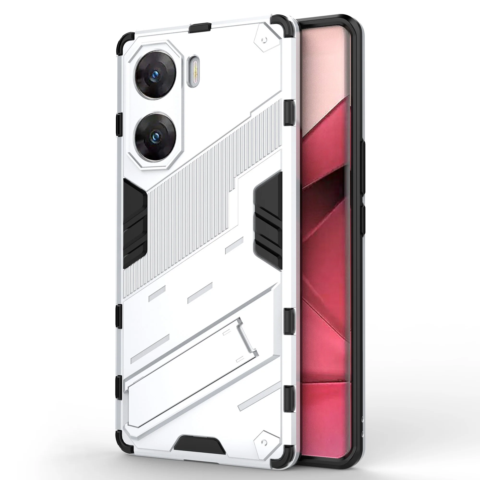 

For vivo V29e (India) 5G Case Kickstand PC+TPU Phone Back Cover - White