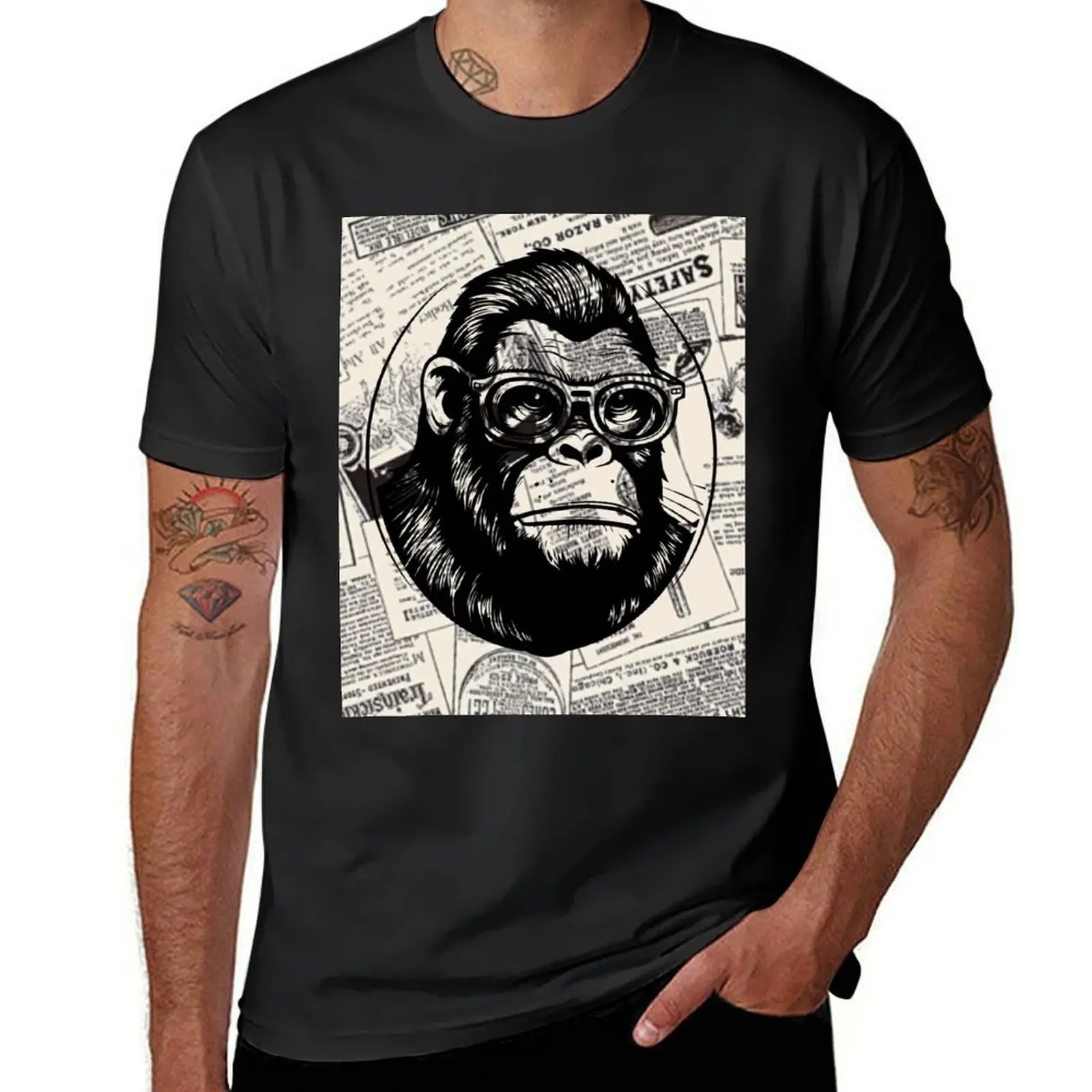 Monkey t-shirts, nature t-shirts, cute wildlife t-shirts, vintage style t-shirts. ,newspaper T-Shirt oversized mens clothes