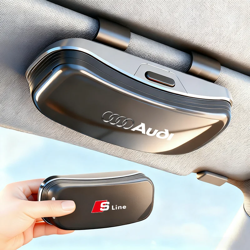 Caixa de Óculos para Quebra-Sol de Carro Audi, Estojo de Armazenamento de Óculos de Sol Automotivo, Válvula de Pneu para Audi Sline A3 A4 A5 A6 A7 A8 Q2 Q3 Q4 Q5 Q6 Q7 Q8 B6 C6
