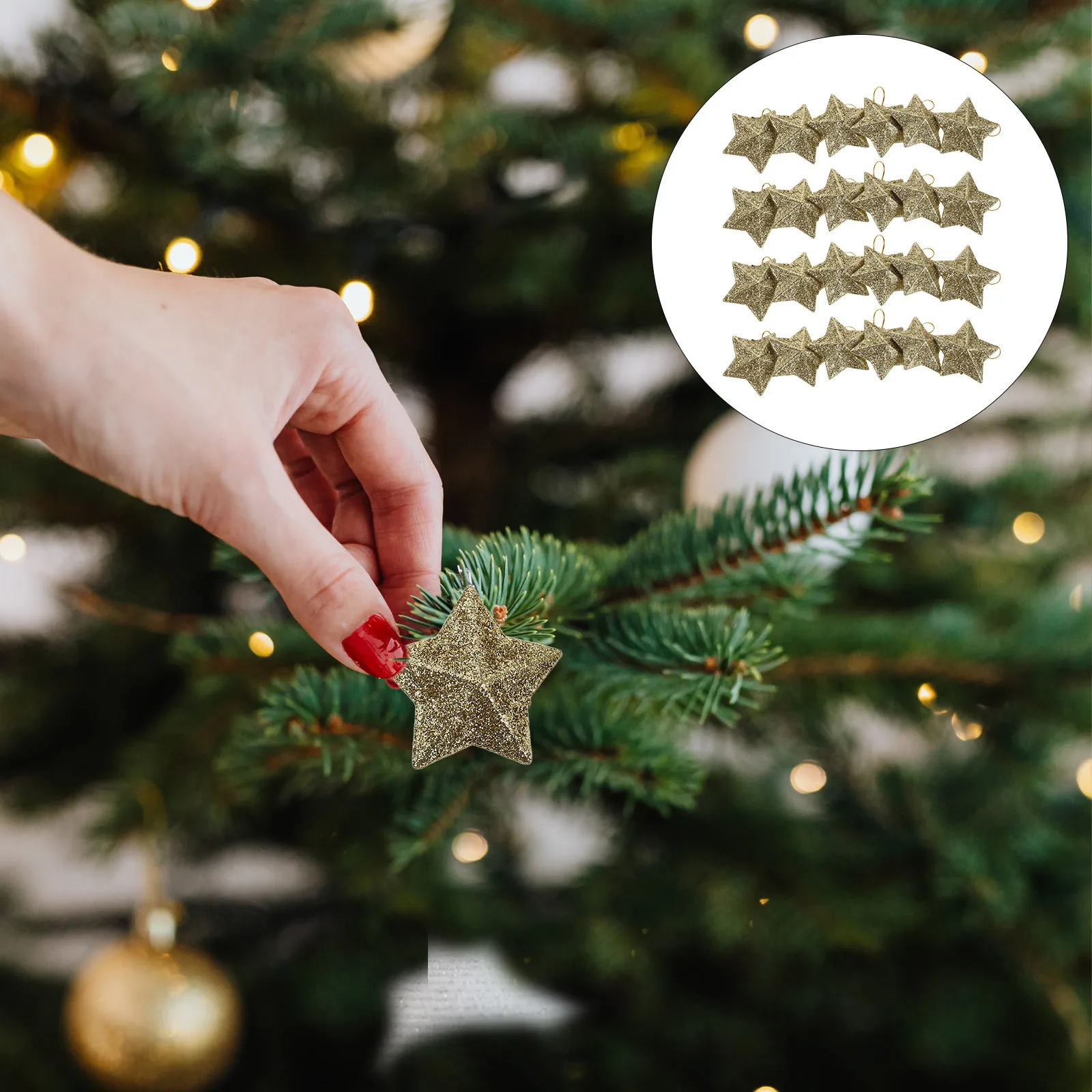 

60pcs Christmas Five Pointed Star Hanging Ornaments Gold Glitter 3D Shiny Stars For Xmas Tree Party Decor Home Holiday